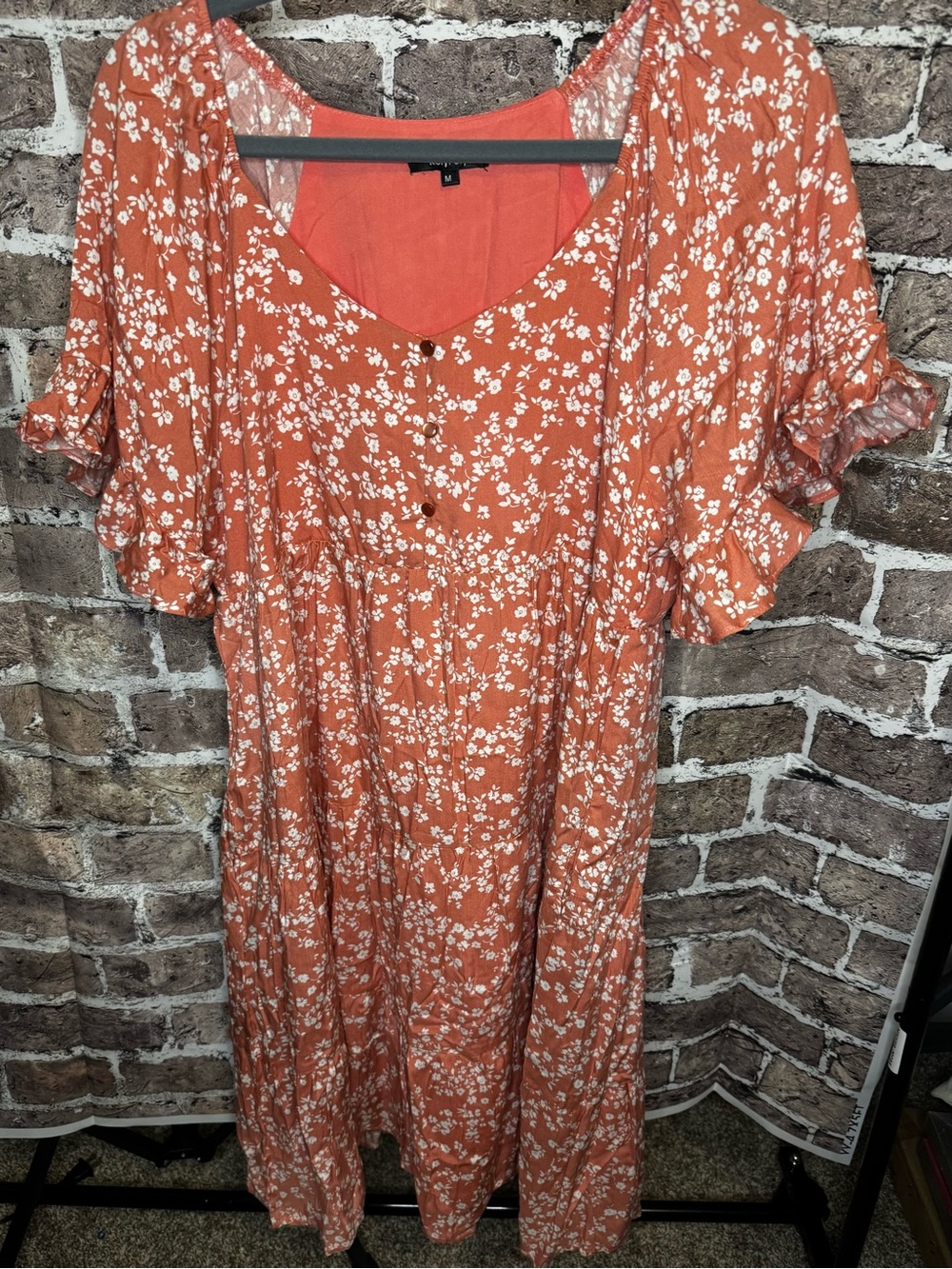 Floral Rust Button-Front Midi Dress